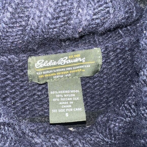 Eddie Bauer Womens Sz Sm Merino Wool Silk Blend Collared Sweater Blue Snowflake - Picture 3 of 8